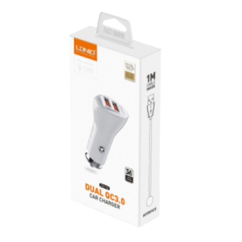 C511Q USB/C - Kit Chargeur Allume Cigare Dual QC 3.0 36W (Avec Cable USB C) Blanc