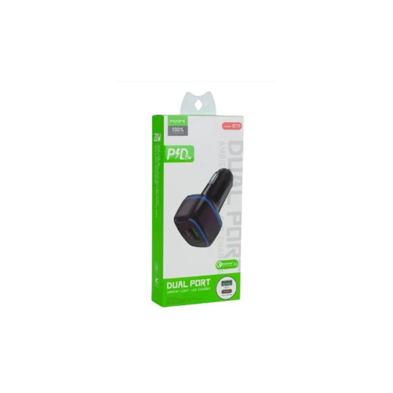 CC119 - Chargeur allume cigare Dual QC 3.0 + PD 3.0 Noir