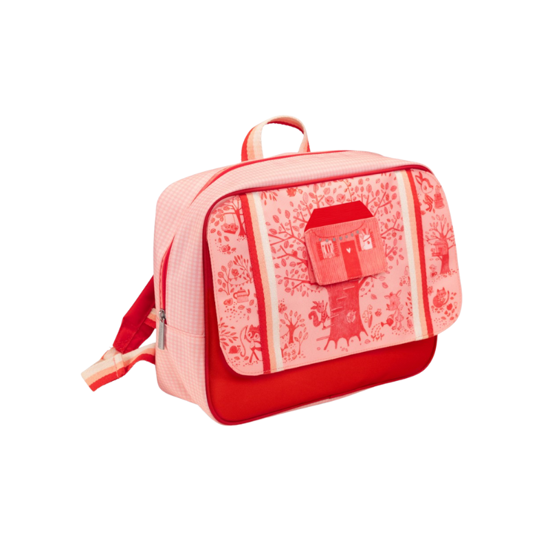 CARTABLE | SAC À DOS ENFANT ROUGE ET ROSE AVEC IMPRIMÉ MAISON