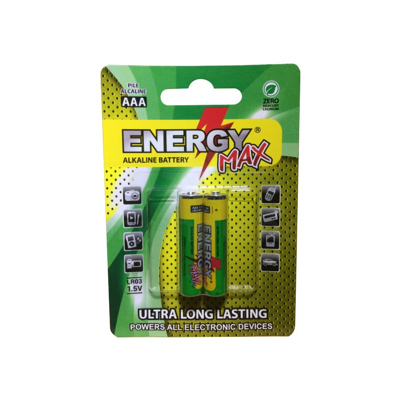 Plaquette de 2 piles LR3 -3A Energy max Alkaline