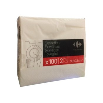 Serviettes de table papier 33cm x 33cm Carrefour 100 pièces