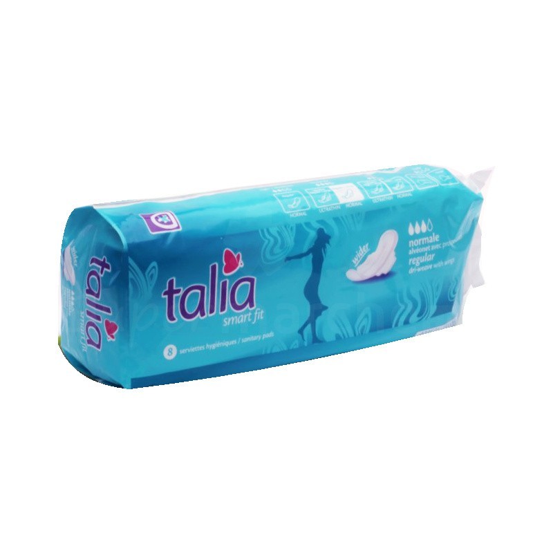 Serviette Hygiénique en Alvéonet Talia Bleu 8pièces | Avec ailettes | Pour flux sanguins abondants
