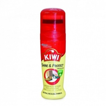 Cirage Chaussure Liquide incolore Shine & Protect Kiwi 75ml  | Protection cuir | Cire avec éponge à deux couches