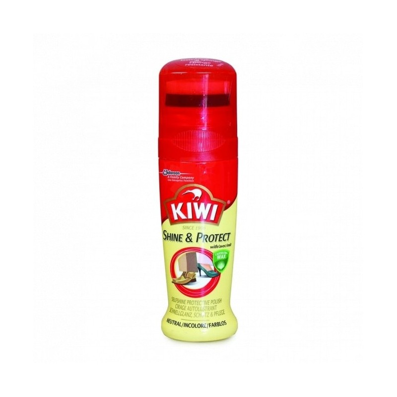 Cirage Chaussure Liquide incolore Shine & Protect Kiwi 75ml  | Protection cuir | Cire avec éponge à deux couches