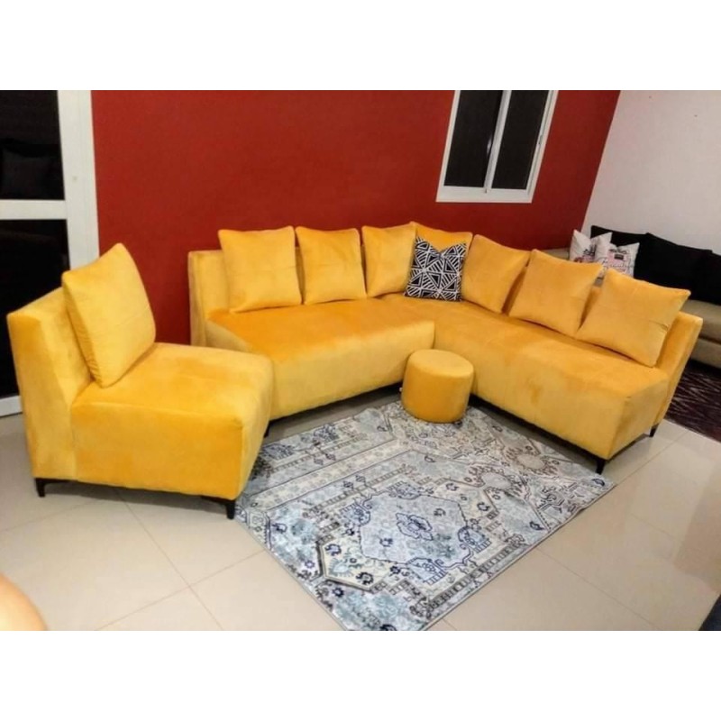 SALON D'ANGLE ET FAUTEUIL VELOURS COCOON jaune