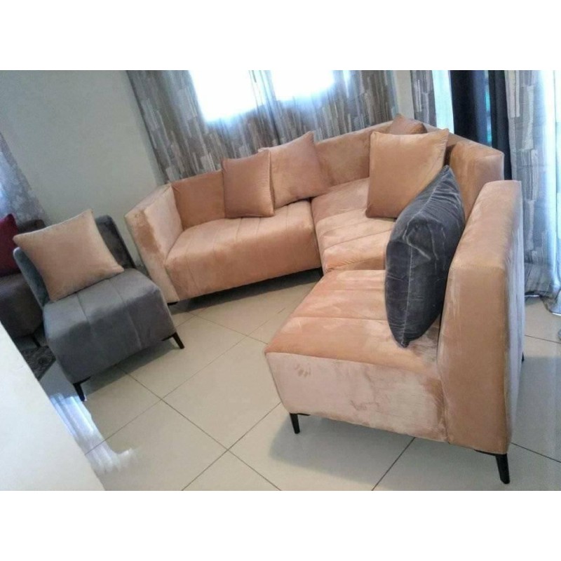 SALON D'ANGLE ET FAUTEUIL VELOURS COCOON beige