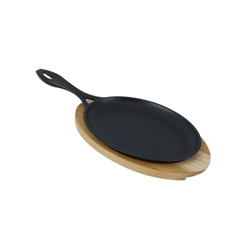 Assiette à steak fer de 30x18cm et planche en bois