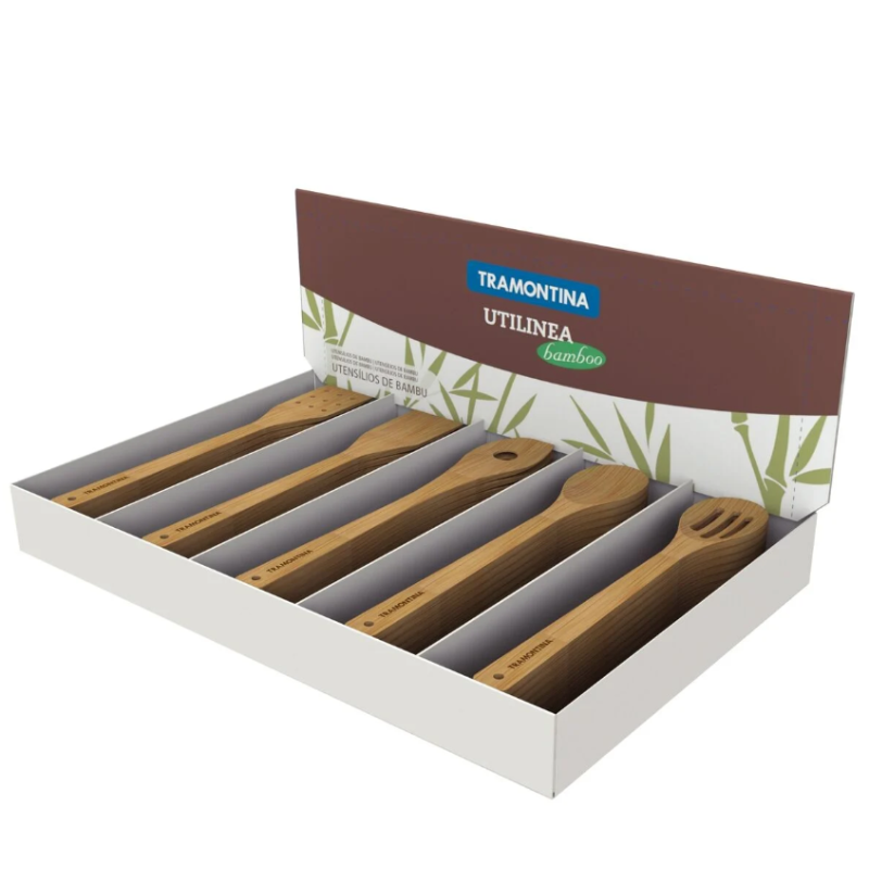 Display avec 50 différentes spatules en bamboo