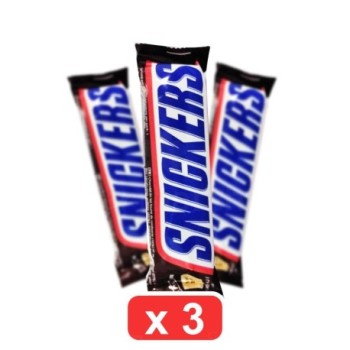 Pack de 3 Chocolat Snickers 50g | Chocolat au lait fourré de caramel et cacahuètes grillées
