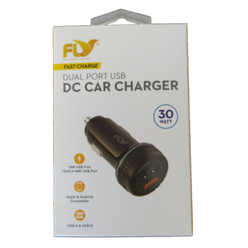 Chargeur de voiture 2.4A. Double entrée USB FLY