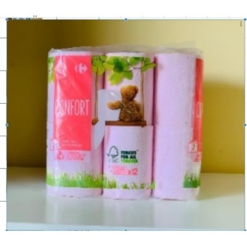 PAPIER TOILETTE CARREFOUR CONFORT DOUBLE EPAISSEUR RLX 12 "NET"